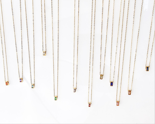 Rectangle signature birthstone necklace