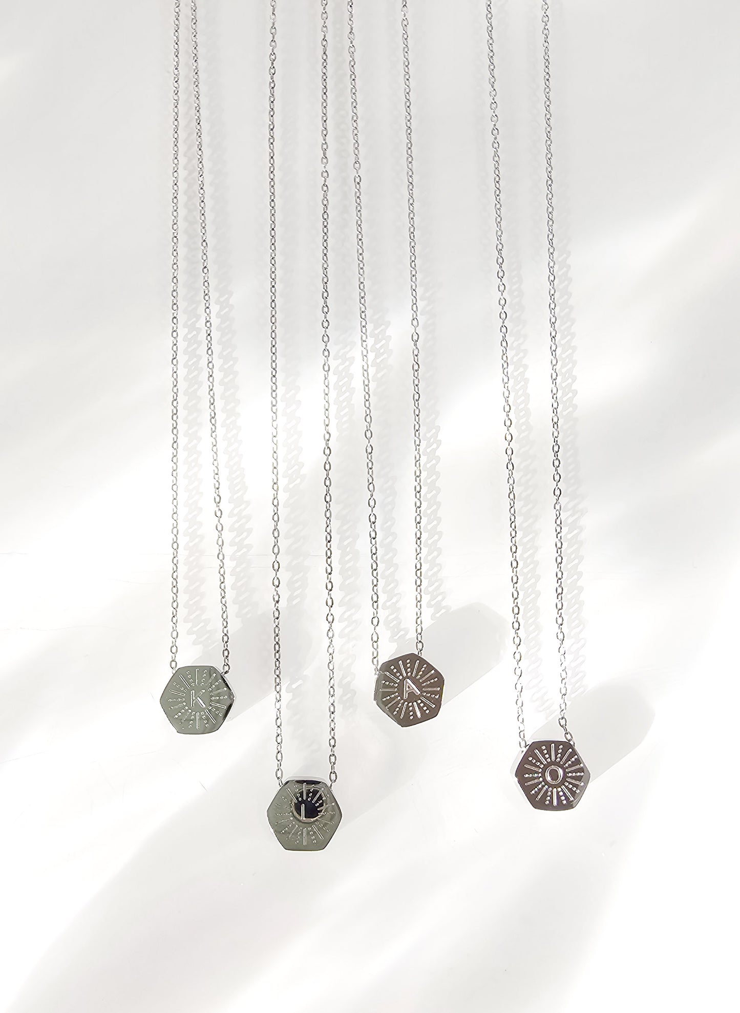 Hexagon initial necklace silver