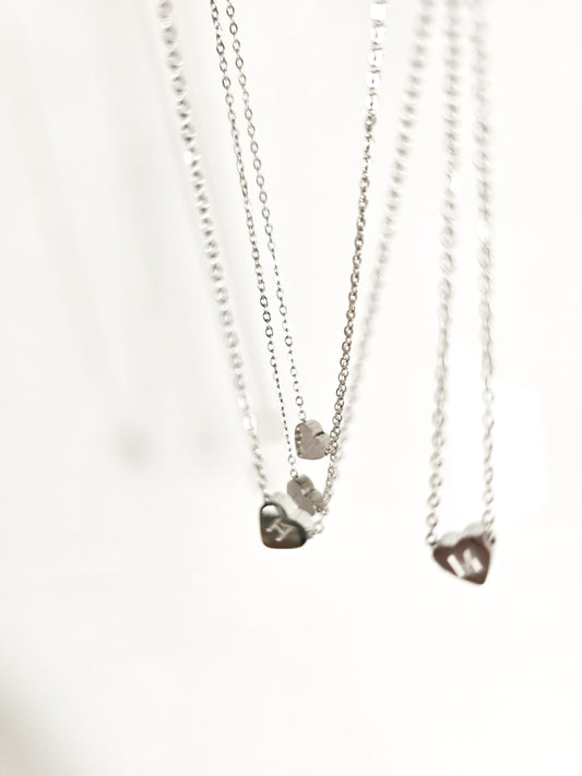 Silver tiny heart initial