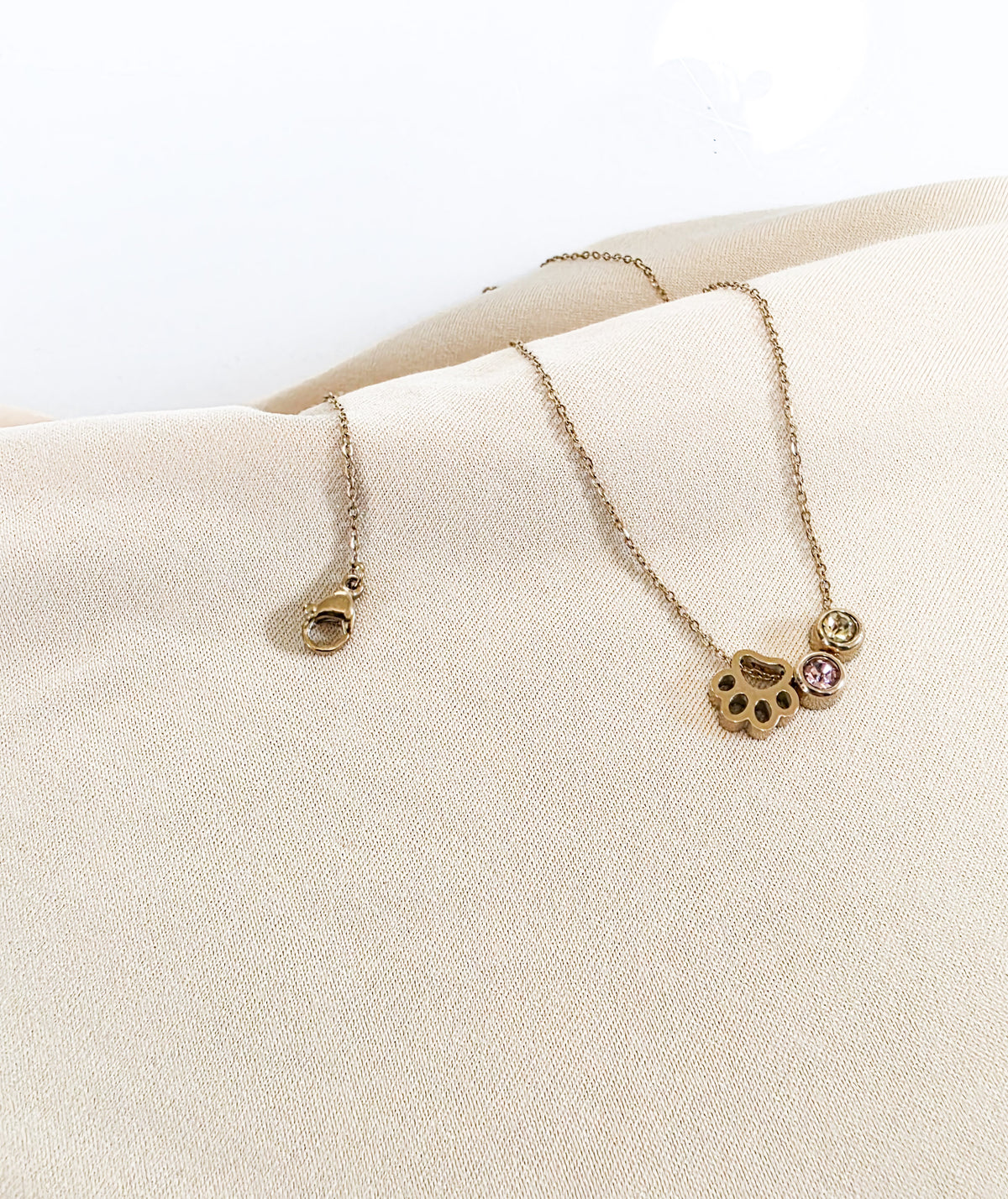 Paw print necklace with birthstone charms